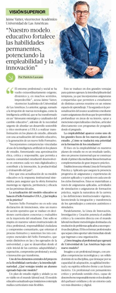 Vicerrector Académico Jaime Vatter conversa con LT Educa sobre Modelo Educativo